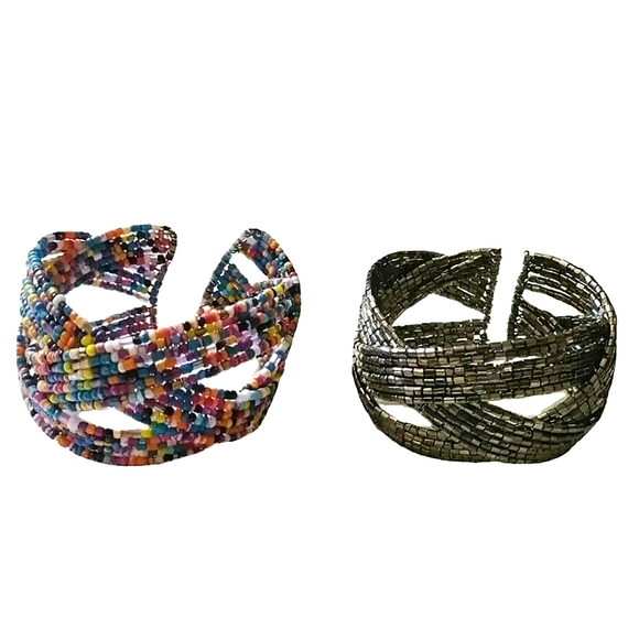 NEW Lot of 2 Women Fashion Bangle Bracelets. Knot Design. Seed Beads. - Picture 1 of 12